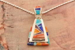 Navajo Artist Calvin Begay Genuine Gemstone Sterling Silver Pendant